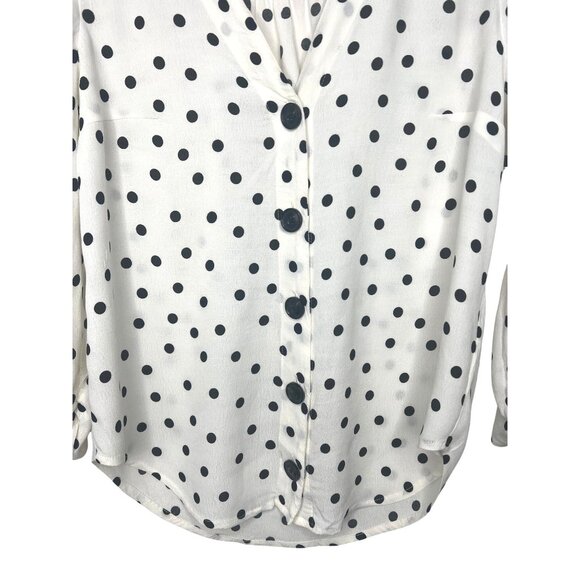 Maeve By Anthropologie Jourdain Blouse Polka Dot Ruched Sleeve Button Down X-S - Picture 13 of 15